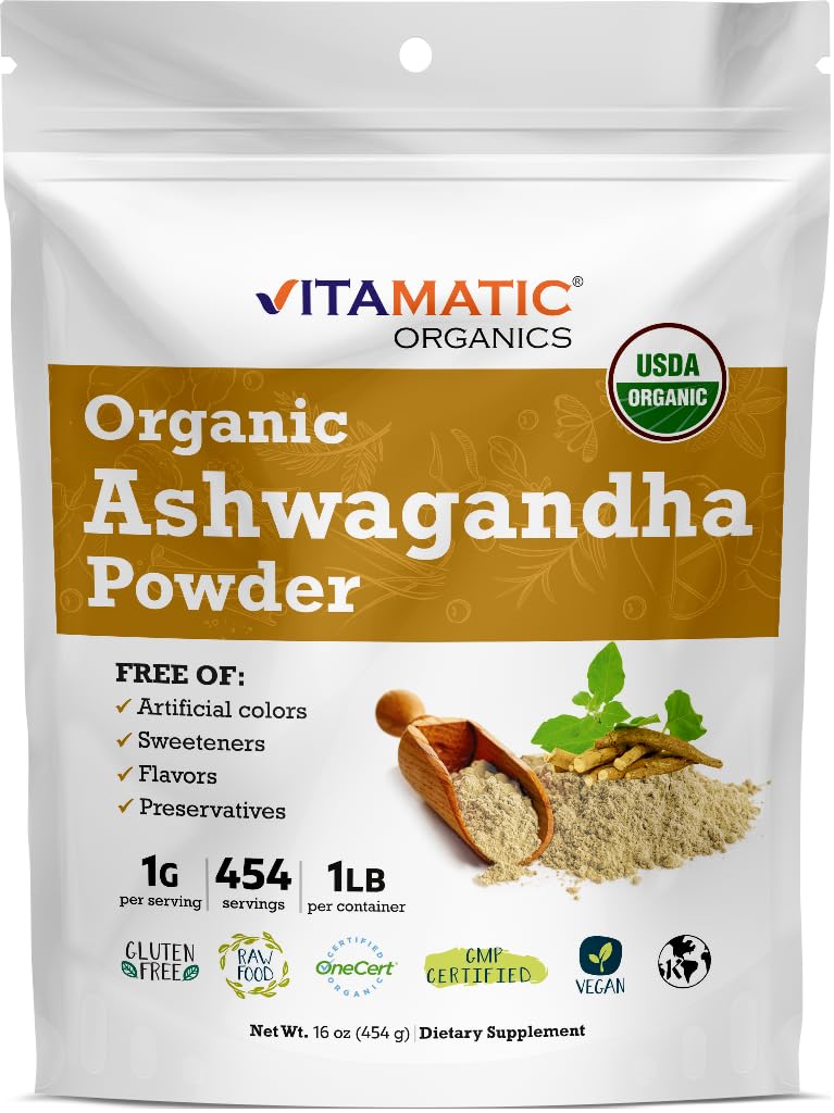 비공식 인증 USDA 유기 Ashwagandha 분말 - 1 lb (16 oz) 와니아 Somnifera | 스트레스 완화, 에너지, 무드 및 면역 지원을위한 Ayurvedic Adaptogen