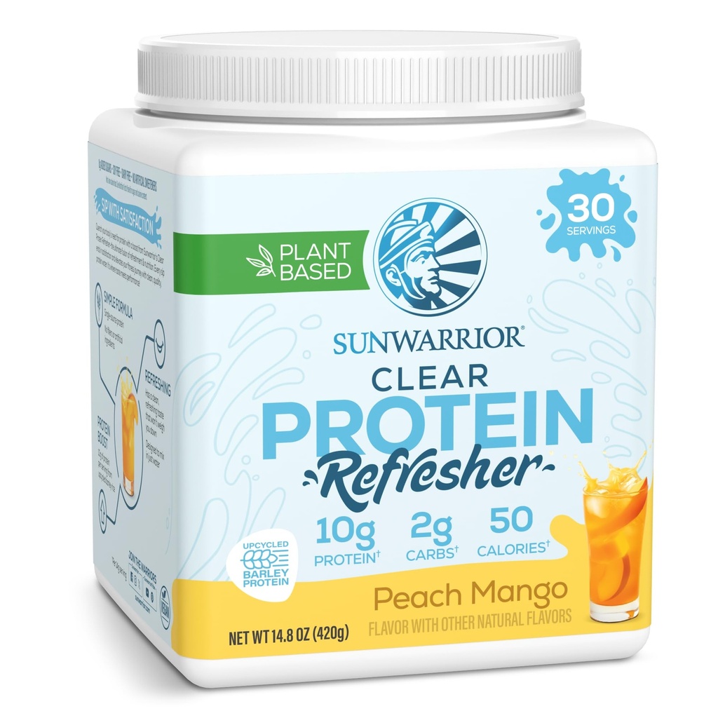 Sunwarrior 명확한 단백질 분말 식물 기초적인 물 혼합, Vegan 및 재생된 단백질 및 Hydration 보충교재 복숭아 망고 맛을 내는 420g Tub 30 서빙 당 10g
