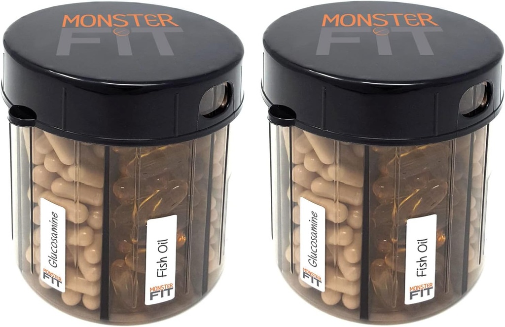 Monster Supplement Medication Pill 분배기 Compartment Labels - 추가 대형 Pill 컨테이너 병은 거의 모든 보충을 취급합니다 - Dispense (Monster Fit - 2 Pack)