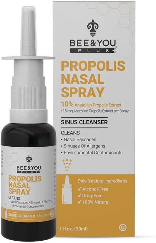 BEE and You Plus Natural Propolis Nasal Spray 1 Fl oz | Congestion Relief Drug Free & Alcohol Free, Sinus Relief, 알레르기, Nasal Moisturizing 스프레이