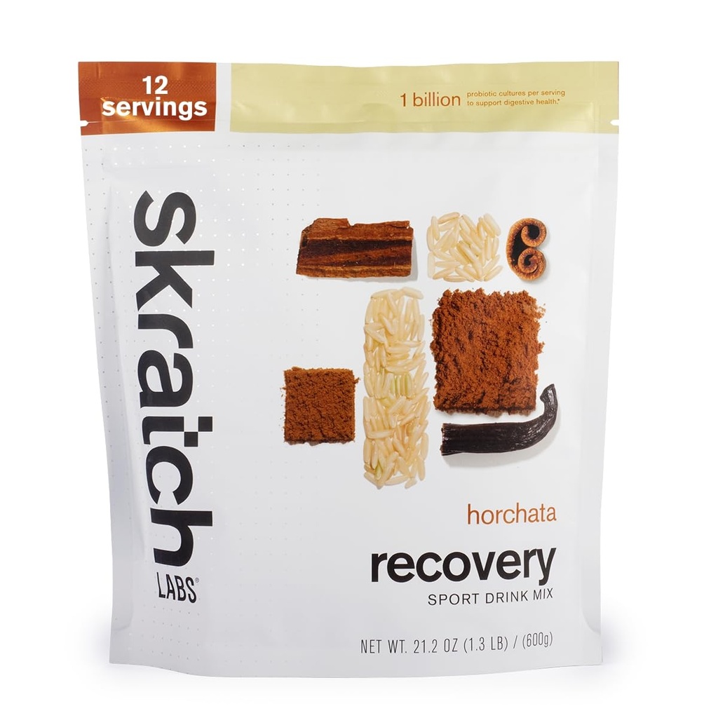 Skratch Labs Post Workout Recovery Drink Mix with Horchata, (21.2 oz, 12 서빙) Casein 및 Whey 및 Probiotics, Gluten Free, Kosher, 채식