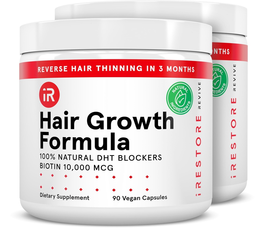 iRestore 머리 성장 보충교재 – 자연적인 DHT 차단제 & Multivitamin 혼합 – Vegan, 비 GMO, 90의 캡슐 – 지원 더 두꺼운, 남자와 여자를 위한 더 강한 머리 – 2 팩