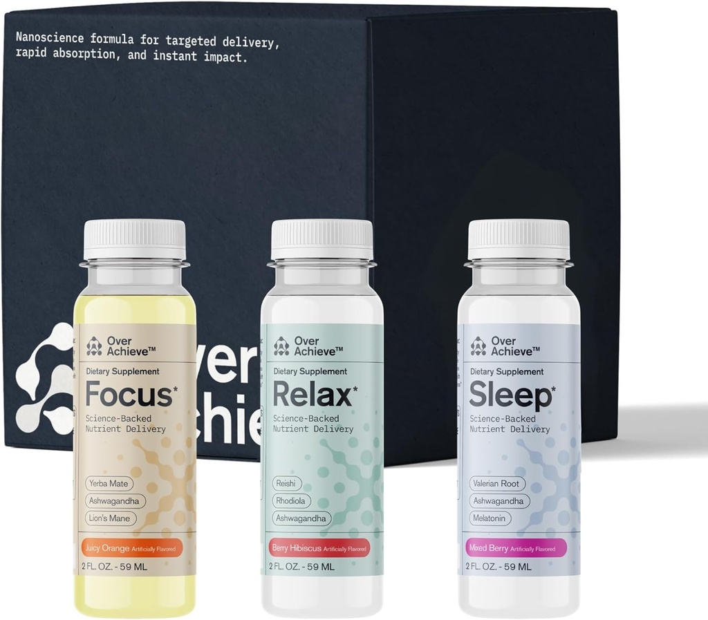 고급 나노 과학 기술, 12 팩, 스트레스 캘리브레이션 음료, 수면 보조 음료, Nootropic Brain Supplement Focus Drink, 2 oz Shot