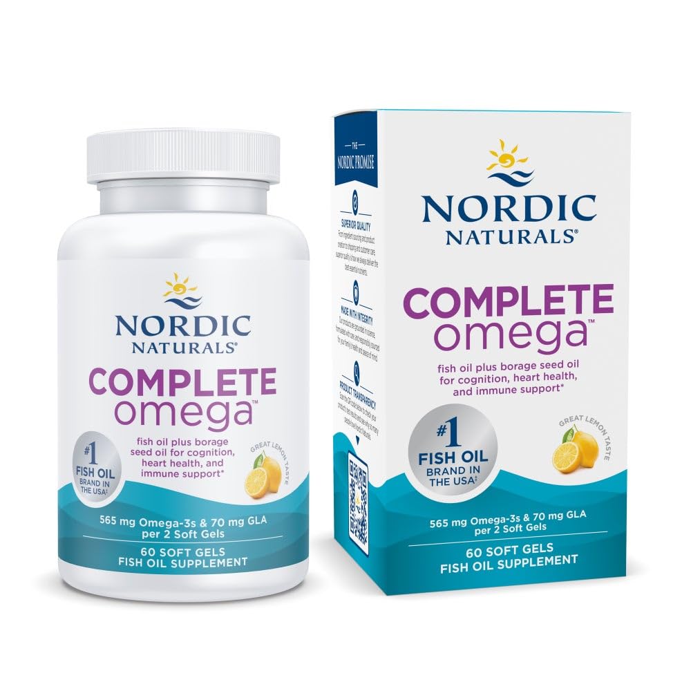 노르딕 자연은 오메가를 완료, 레몬 맛 - 60 소프트 젤 - 565 mg 오메가-3 - EPA & DHA 추가 GLA - 건강한 피부, Cognition, Positive Mood - Non-GMO - 30 서빙
