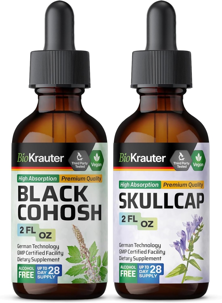 BIO KRAUTER Black Cohosh Tincture 2 Fl. Oz. & Skullcap Tincture 2 Fl. 오즈.