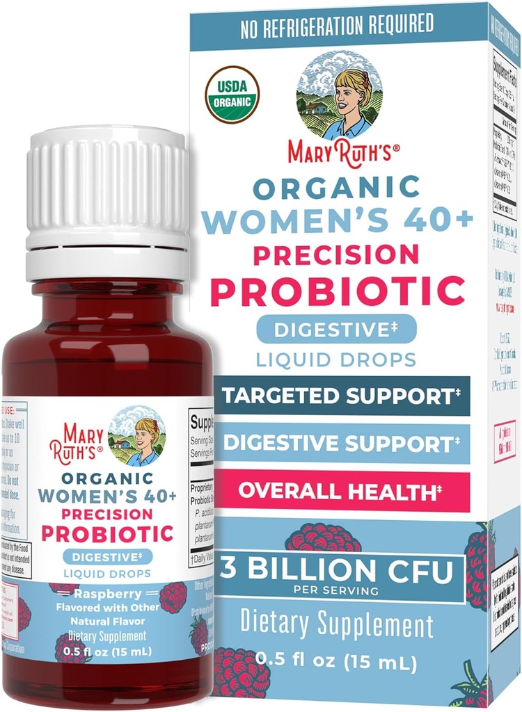 MaryRuth Organics USDA Organic 40 Womens Probiotic Liquid Drops | 소화 건강에 대한 프로바이오틱스 | Stress-Related GI Issue | 성인용 가끔 가스 구호 | 채식 | 데이지 | 30 인분