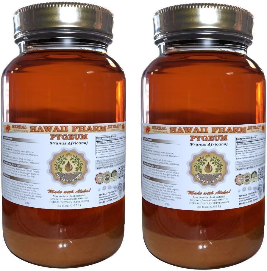 Pygeum 액체 추출물, Pygeum (Pygeum Africanum) Tincture의 초본 보충교재, 미국, 2x32 fl.oz에서 만드는 하와이 Pharm