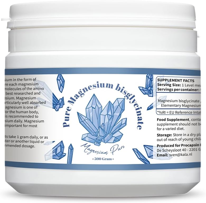순수한 마그네슘 Bisglycinate 분말 - 그램 당 Bisglycinate 200mg 성분 마그네슘 - Mag. Stearate 없이 (500)