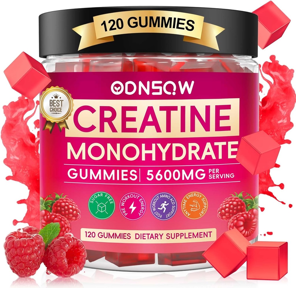 남성 & 여성 120 CT - 서빙 당 크레아틴 Monohydrate의 5600mg - Vegan, Sugar Free Chewable Creatine Monohydrate 근육 힘, 에너지 Boost (Raspberry 풍미)