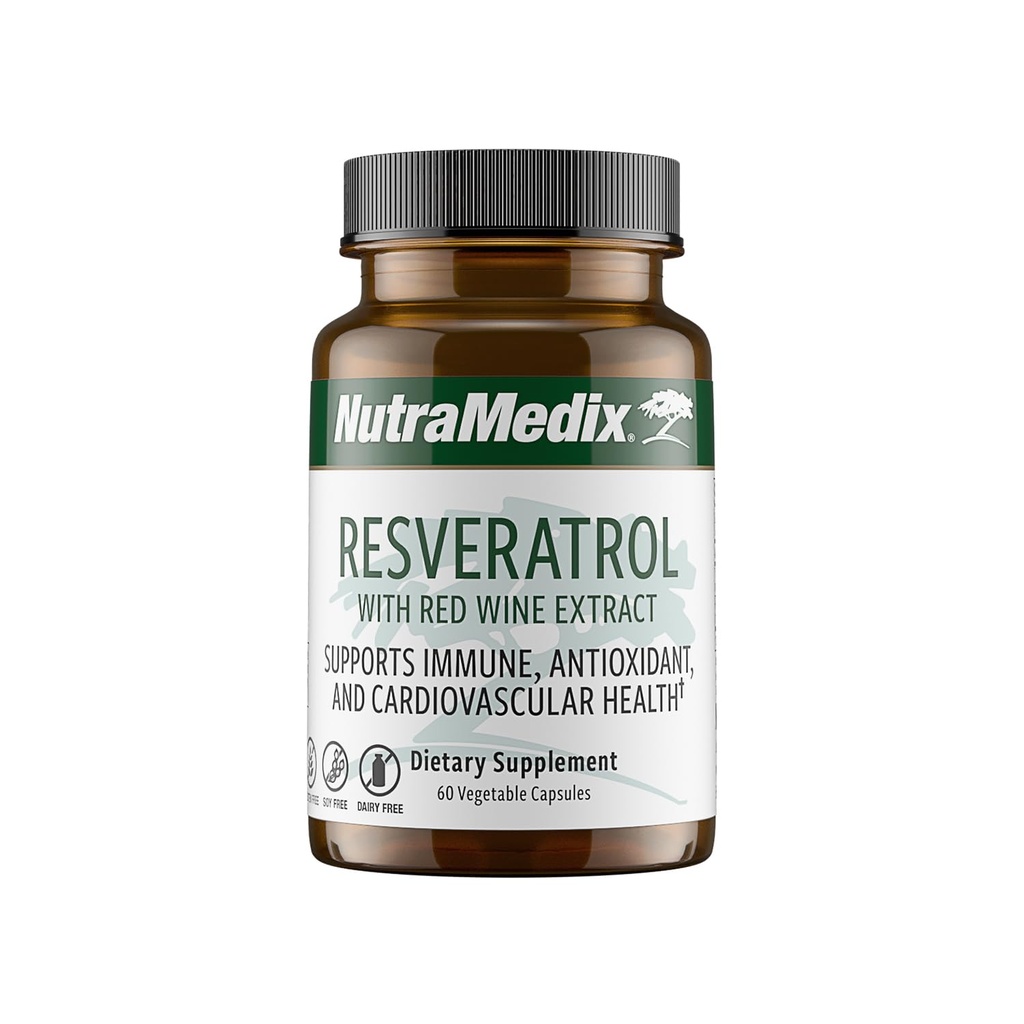 NutraMedix Resveratrol 캡슐 - Red Wine Extract + Grape Skins의 생체 이용 가능 산화제 보충 - 200mg Immune 및 심혈관 지원 (60 캡슐)