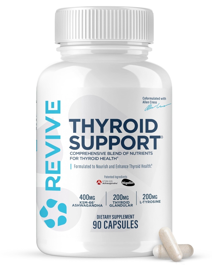 남자 & 여자를 위한 Revive MD Thyroid 지원 보충교재 - 영양소의 포괄적인 혼합은 필수 비타민, 무기물 & 허브 (90의 캡슐, 30의 서빙)를 가진 건강한 갑상선 기능을 지원합니다