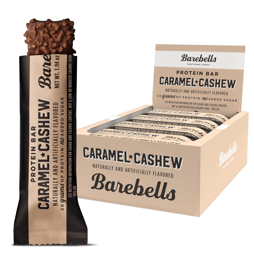 Barebells Protein Bars Caramel Cashew - 12 개, 20g 고단백 치료 - 1g 총 설탕이있는 초콜릿 영양 바 - 온 - 고 아침 식사 또는 포스트 운동 식사