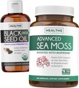Black Seed Oil Liquid & Sea Moss (2 개월 공급) Sea & Seed Fusion Bundle - Black Seed Oil Liquid (16fl.oz) Premium Cold-Pressed Clack Cumin Seed Oil & Organic Irish Sea Moss with BioPerine - Vegan