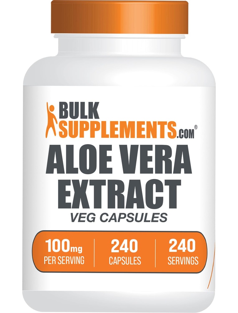 BulkSupplements.com 알로에 베라 캡슐 - 알로에 베라 추출물, 알로에 베라 보충 - 초본 보충, 글루텐 무료, 서빙 당 1 캡슐, 240 Veg 캡슐 (팩 1)