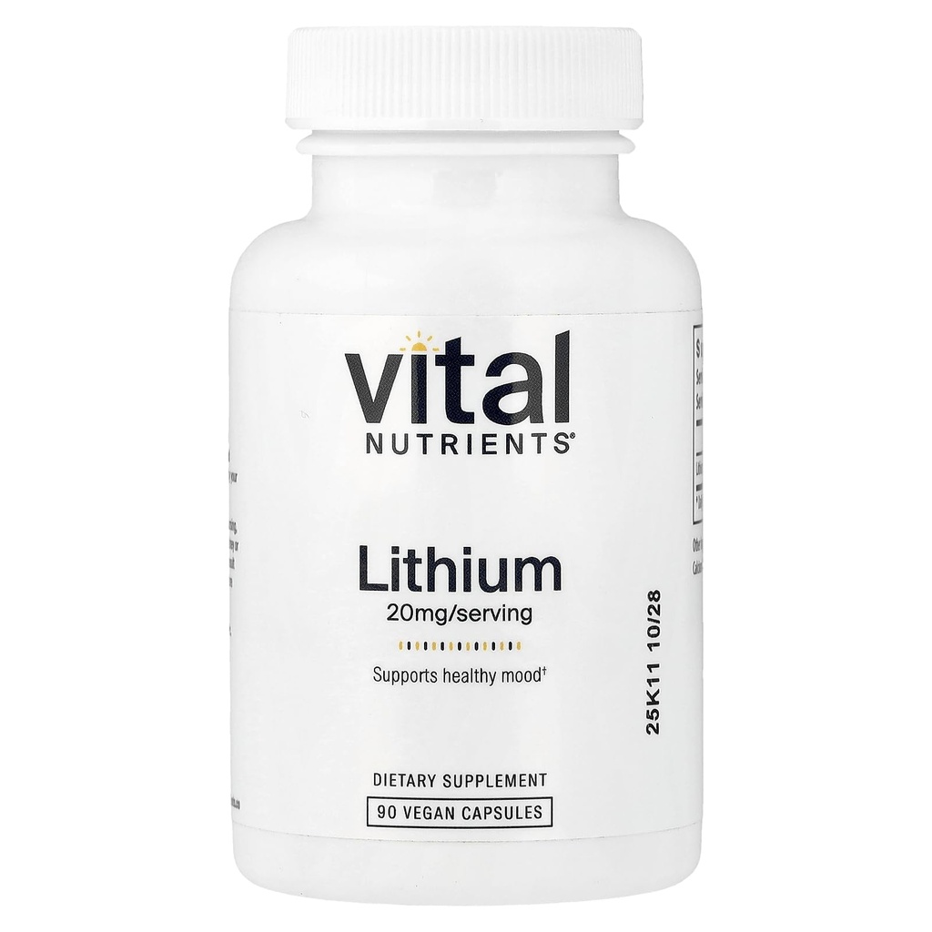 Vital Nutrients 리튬 Orotate 20mg | Vegan 리튬 보충 교재, 마음의 상태, 행동 건강 * | 글루텐, 낙농장, 콩 무료 | 90 캡슐