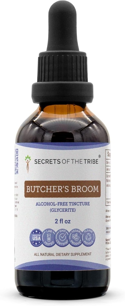 Tribe Butcher의 방 알콜 자유로운 액체 추출물의 비밀, Butcher의 방 (Ruscus aculeatus) 말린 뿌리 Tincture 보충교재 (2개의 FL OZ)