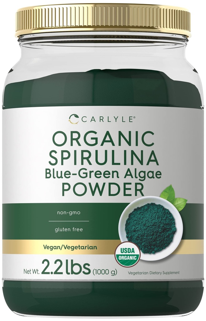 Carlyle Organic Spirulina Powder 2.2 파운드 | 블루 그린 조류 | 서빙 당 8g Spirulina | Vegan, Non-GMO, 글루텐 무료 보충
