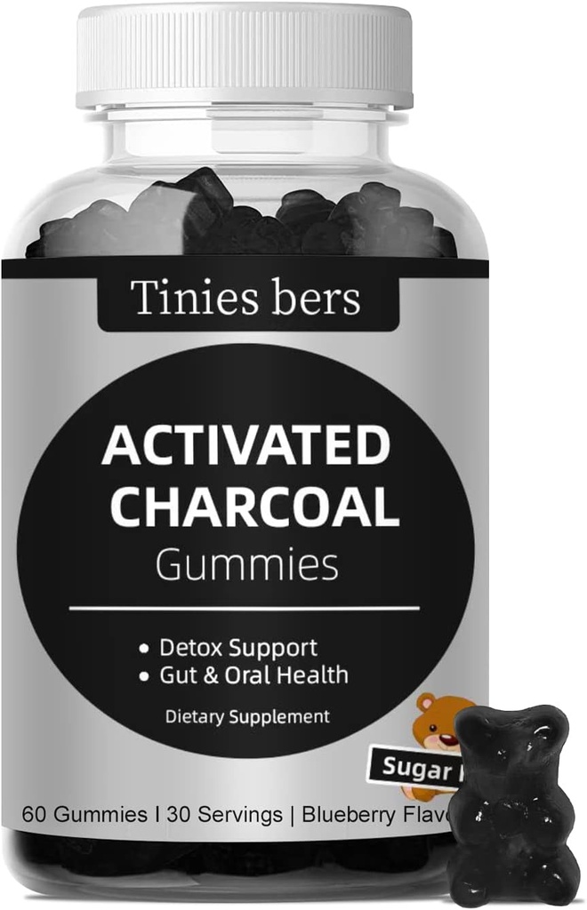 활성화 된 숯 Gummies 설탕 무료, 400mg 숯은 코코넛, Quicker에서 Cleanse, Detox, Gas Relief, Gut & Oral Health for Adults & Kids, Gluten Free, Non GMO, Vegan, Pectin, 60