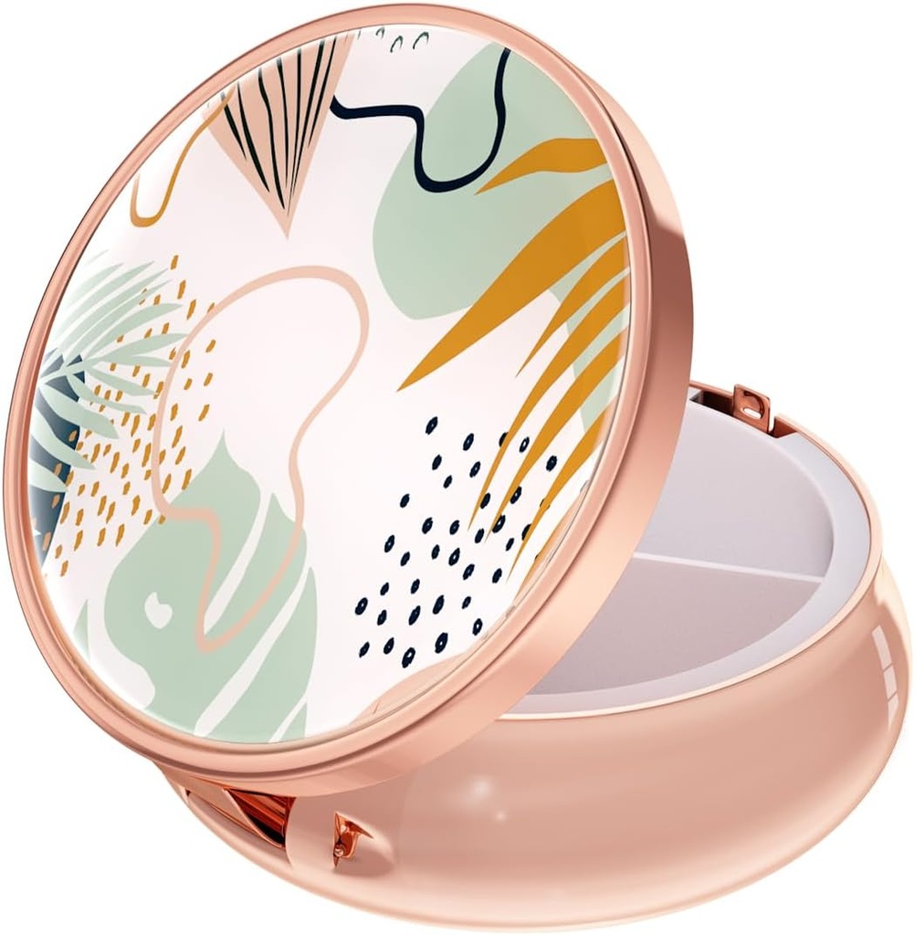 Rouidr Pill Box, 3 Compartment Medicine Pill Case, Purse & Pocket, Rose Gold, Boho Leaves에 대한 작은 금속 여행 의학 상자