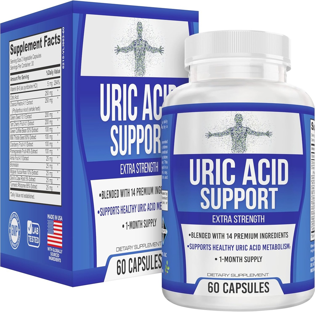 All-in-1 Uric Acid Cleanse Support Supplement with 14 Active Ingredients | 매일 데톡스 & 플러시 지원 | 남성용 우릭산 건강 보조제 | 60 캡슐
