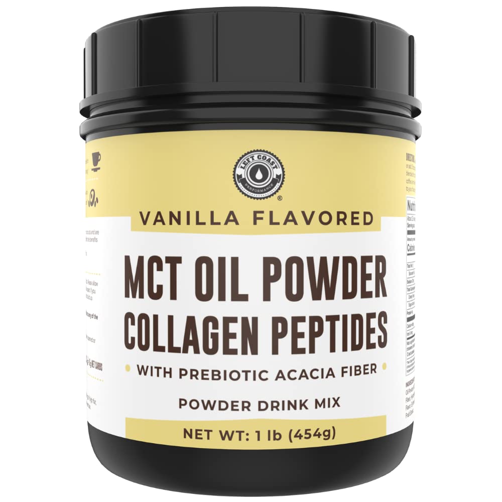 Keto MCT 기름 분말 + 교원질 + Prebiotic Acacia 섬유, 바닐라 풍미, 16oz. 코코넛에서 MCT 기름 분말. 잔디 볶은 교원질, Keto, 0 그물 Carb, Stevia, Erythritol, 강화된 음료를 위해 완전히 하십시오
