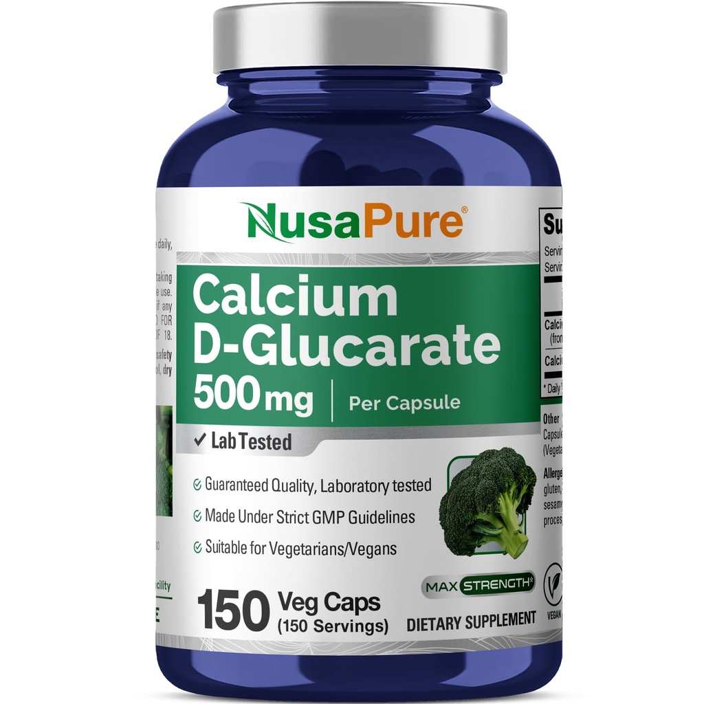 NusaPure 칼슘 D-Glucarate 500 mg 150 Veggie 모자, 비 GMO, 글루텐 자유로운