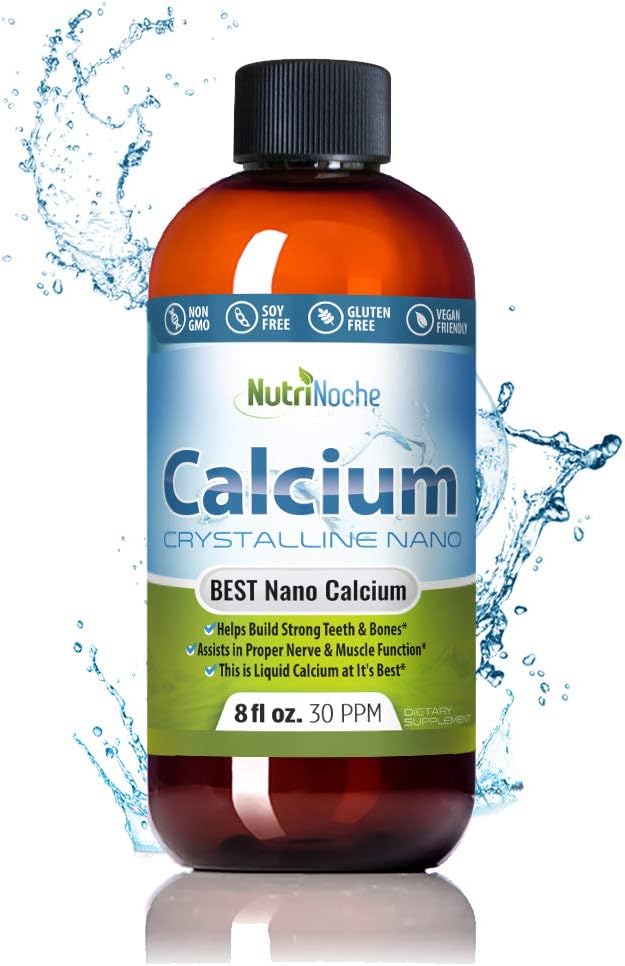 NutriNoche 액체 칼슘 보충 - 99.99 % 여성, 남성 및 아동을위한 매우 순수한 크리스탈 나노 칼슘 - 칼슘 시트레이트 대안 - 셀룰러 수준에서 흡수 - 30 ppm