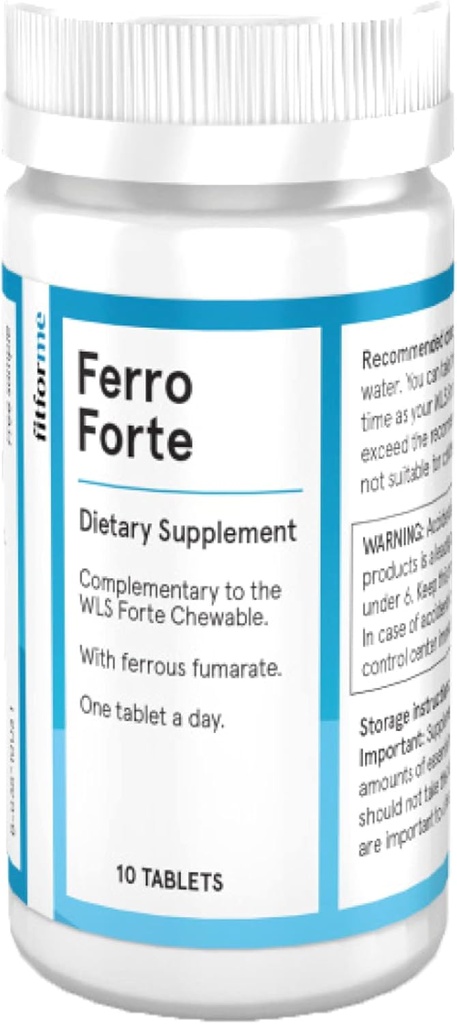 FitForMe Bariatric Multivitamins Iron Supplement After Gastric Bypass - 1 일 Ferro Forte Tablet - 10 일 Ferrous Iron 공급 (Forte Chewable 용철 부스터)