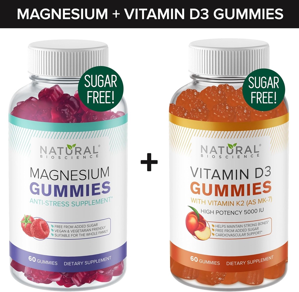 설탕 자유로운 마그네슘 Gummies (60의 Gummies) 및 설탕 자유로운 비타민 D Gummies (60의 Gummies) – 면역 지원 & Calming 가치 뭉치, 젤라틴 자유로운, 글루텐 자유로운, Vegan, 모든 자연적인, GMO 자유로운, Kosher
