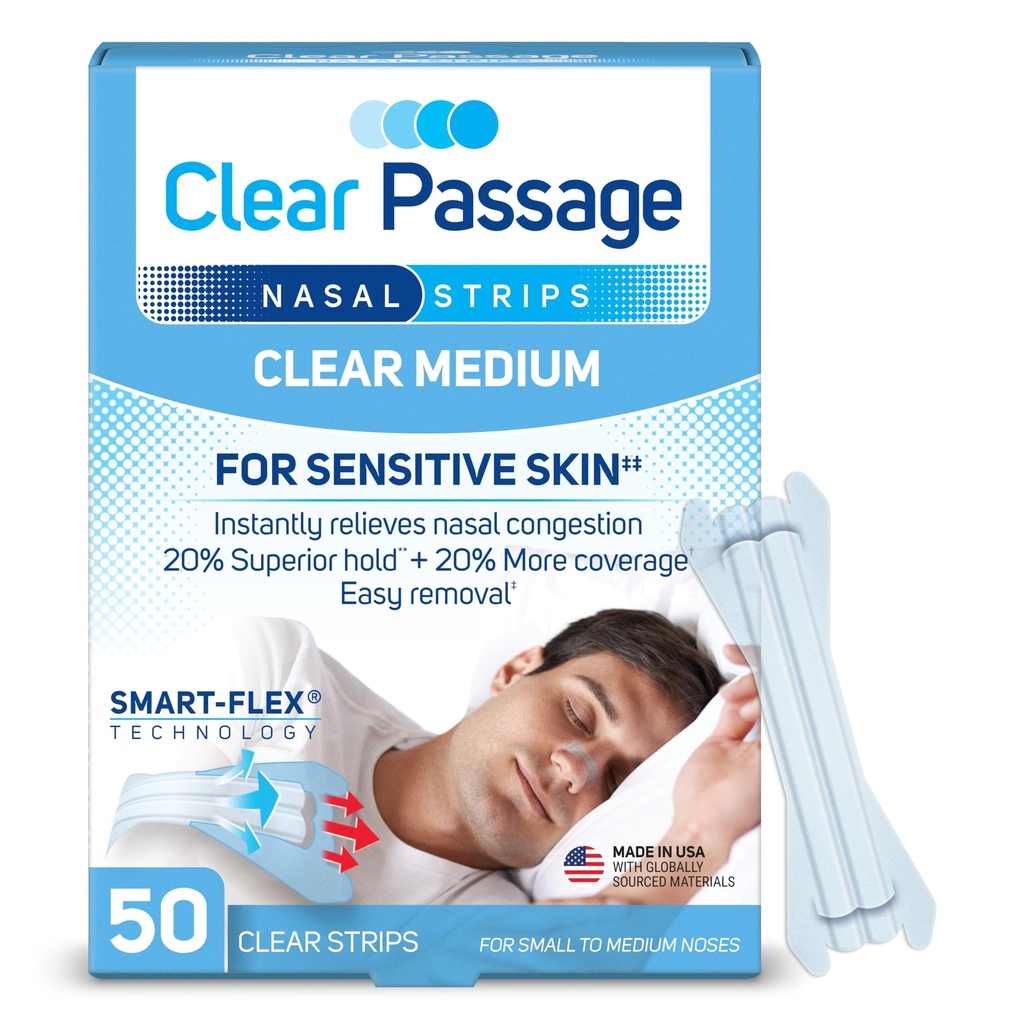 Nasal Strips Medium, Clear, 50 ct | 는 즉시 수면을 개선하고, Snoring, & Relieve Nasal Congestion을 콜드 & 알레르기로 만듭니다.