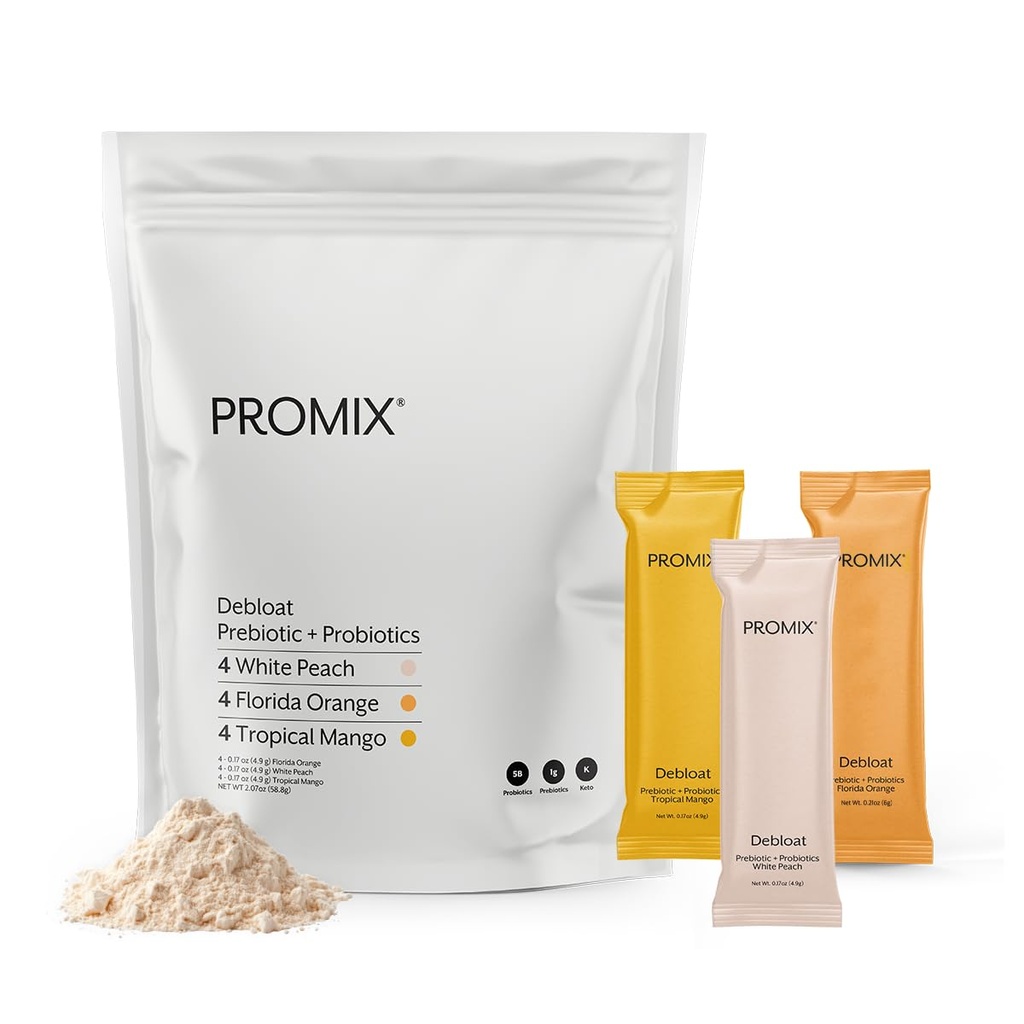 ProMix Nutrition Debloat Prebiotics 및 Probiotics - 소화 건강, Nausea Relief, Gut Repair 및 여성 및 남성을위한 Bloating Relief - 다양성 팩 - 12 서빙 (12 포장)