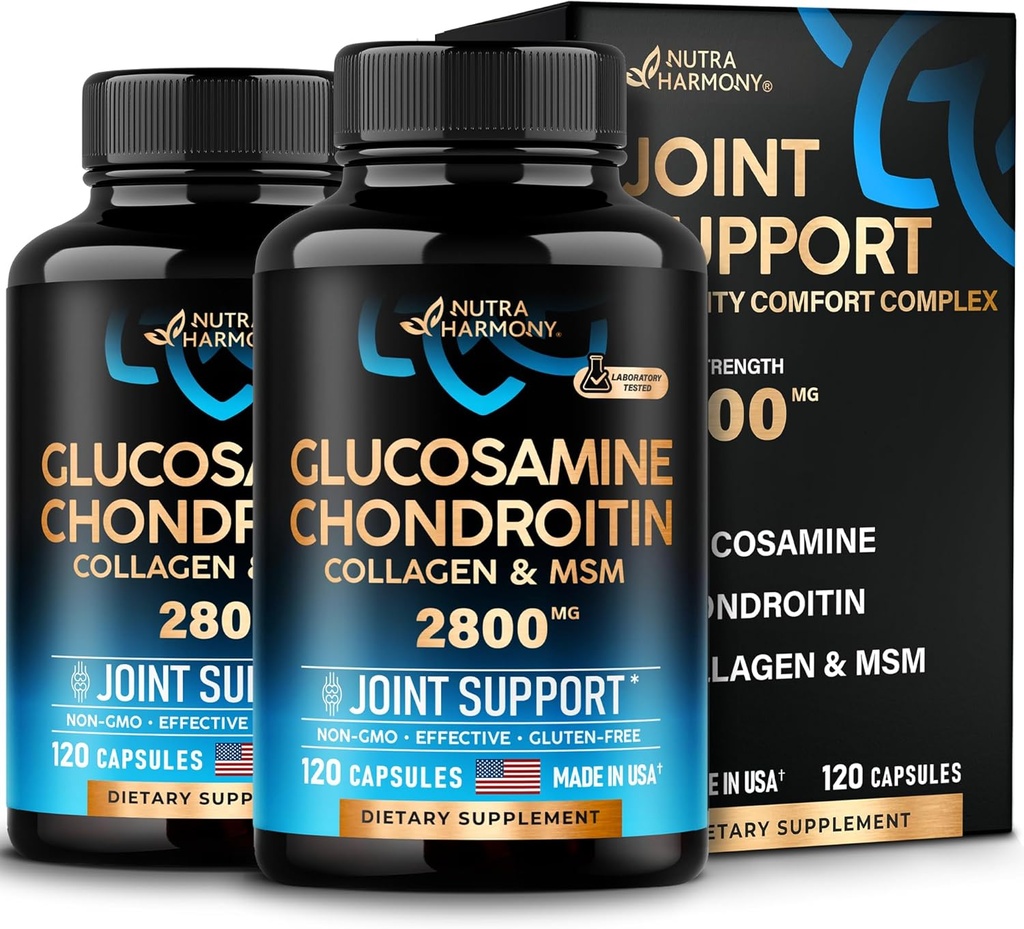 Glucosamine Chondroitin MSM Collagen | 합동 지원 보충교재 2800 mg | 미국에서 만드는 | Flexibility Nutritional Vitamins | 남성 및 여성용, 팩 2