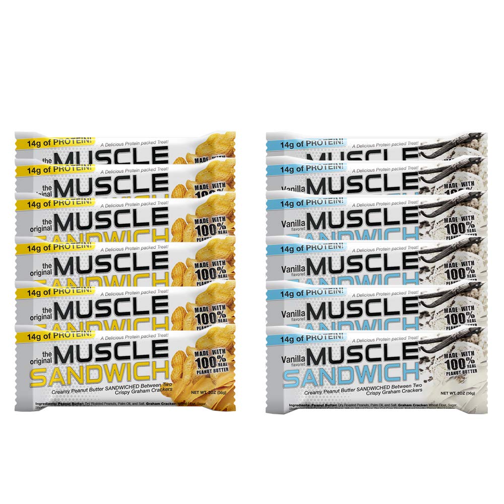 근육 식품 근육 샌드위치 바, 다양성 팩 | Real Ingredients, Whey Protein Isolate, High Protein Bars, 2-Ounce Bars (12 Count)