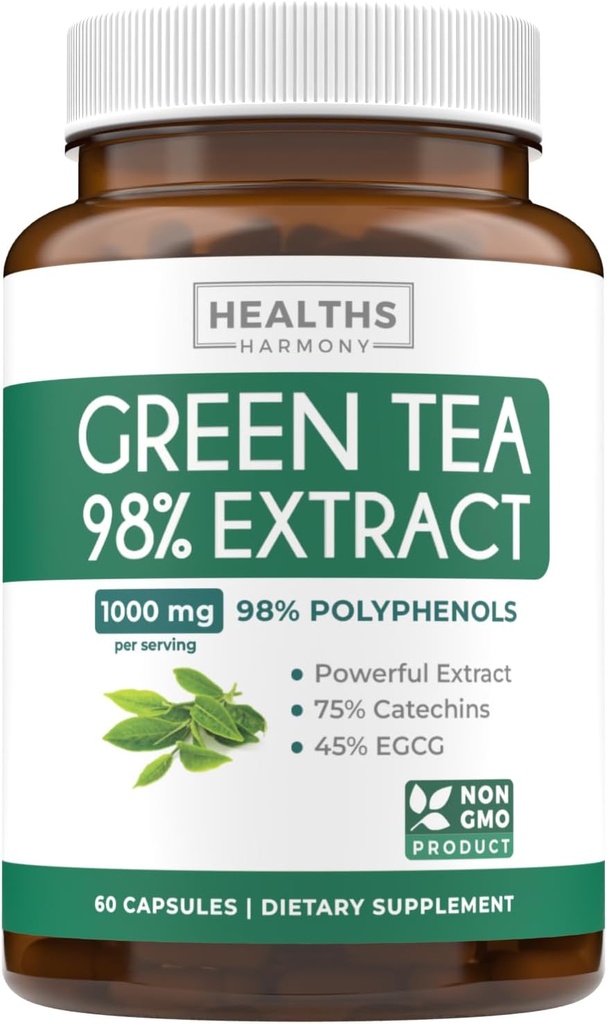 EGCG 녹차 추출물 캡슐 - 슈퍼 높은 효능 녹차 알약 산화 부유 한 수식은 폴리 페놀 Catechins & EGCG로 포장 - 캡슐 당 500mg - 미국 (1 개월 공급)