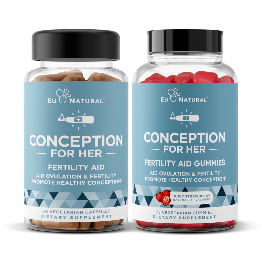 그녀의 캡슐 & Gummies 번들을 위한 Eu 자연적인 개념 – 원조 Ovulation, Hormonal 균형, & 일정한 주기 – 60의 캡슐 + 75 Strawberry 풍미 Gummies
