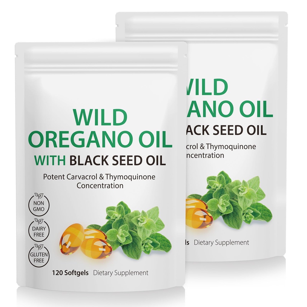 Oregano Softgels의 2 팩 기름, Oregano 기름 캡슐, 165mg Carvacrol, 까만씨 기름 200mg, Oregano 기름 보충교재 캡슐을 가진 Oregano의 1개의 공식적인 기름에서 2