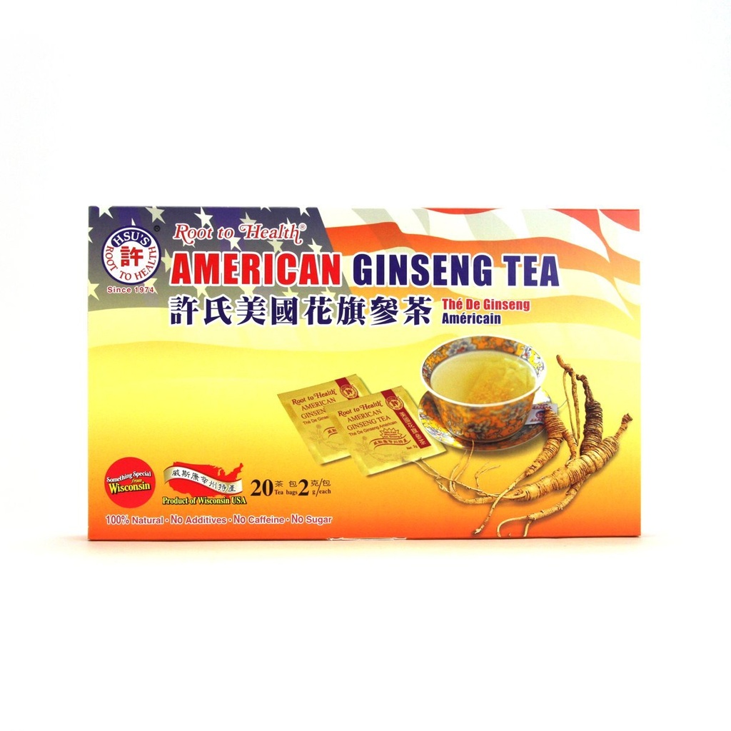 Hsus SKU 1034 | American Ginseng Tea, 20ct Box | Cultivated American Ginseng Tea Bag |  花茶茶 | 西西