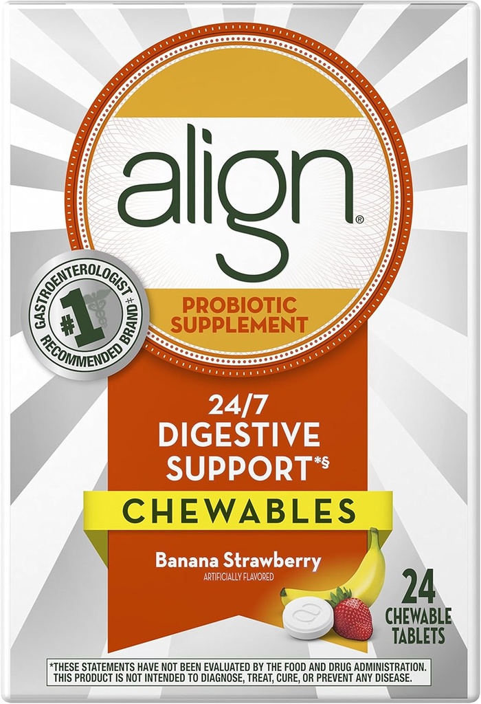 Align Probiotic Chewables 바나나 Strawberry 24ct (패키지 May Vary)