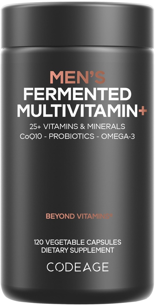 Codeage Men’s Daily Multivitamin – 25+ Essential Vitamins & Minerals, 유기농 식품, 프로바이오틱스, 오메가-3, 아연, 비타민 A, B, C, D, E & K - 120 캡슐