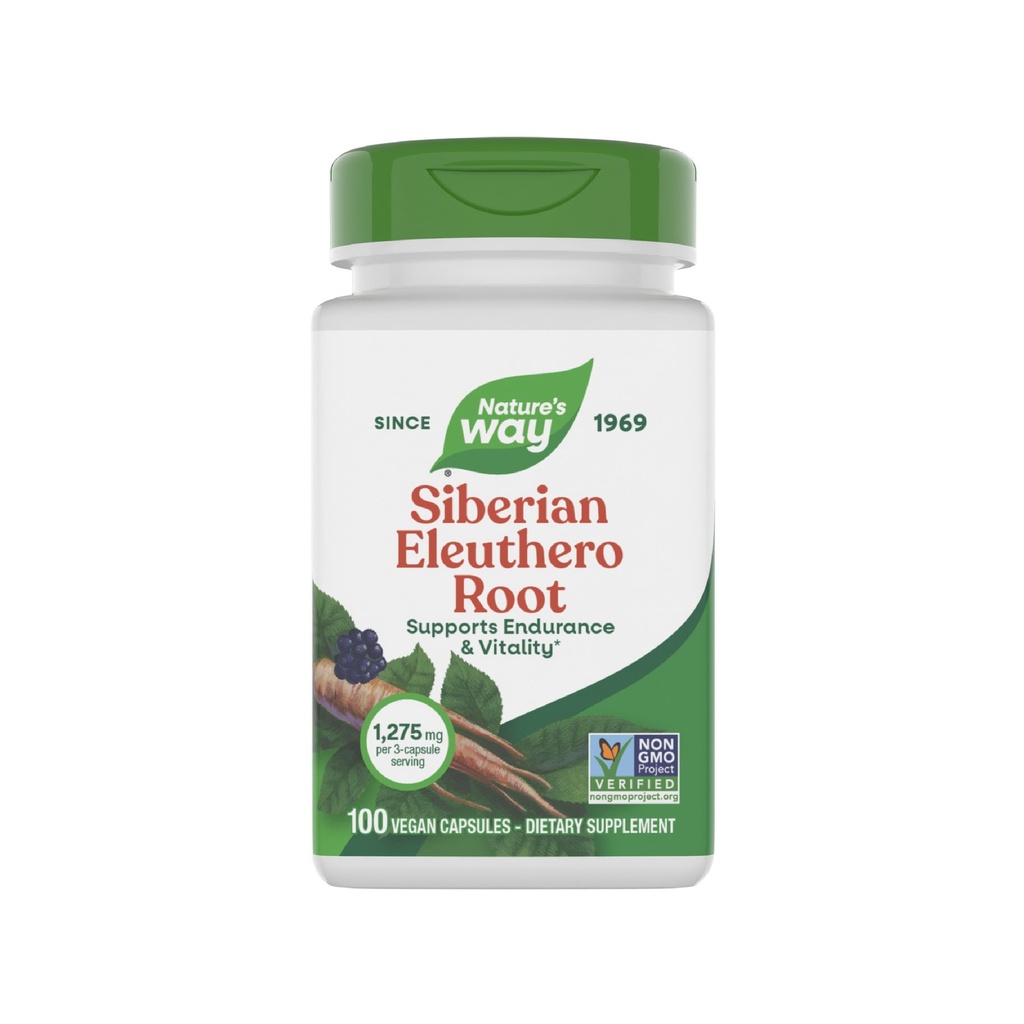 Nature's Way Premium Herbal Siberian Eleuthero Root Supplement, Endurance & Vitality*, Adaptogen*, 3-Capsule 서빙 당 1,275mg, Non-GMO Project Verified, 100 캡슐 (5 월 채식)