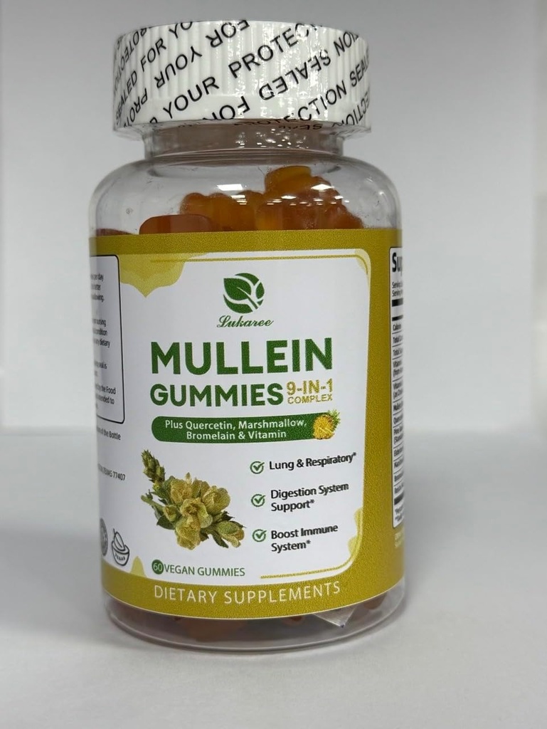 Lukaree 9 에 1 Mullein Gummies, Mullein 잎 추출물 w/Quercetin, Bromelain, Elderberry & Marshmallow 에 Immune, Vegan,60 조사