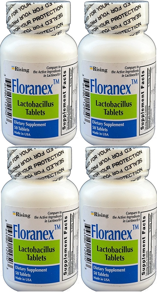Floranex Probiotic 2 백만 CFU, Lactobacillus Acidophilus for Colon Digestive Health, Lactinex, 선반 안정을위한 일반 냉동, 병 당 50 정제, 4-Pack