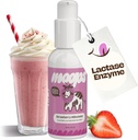 Moops 액체 Lactase 효소 시럽 2oz – Delicious Strawberry Milkshake 풍미 – 빠른 Acting Dairy Relief를 위한 10,000의 FCC 단위 – Lactose Intolerance를 위한 Customizable 복용량 – 휴대용 강선전도에 자물쇠 펌프