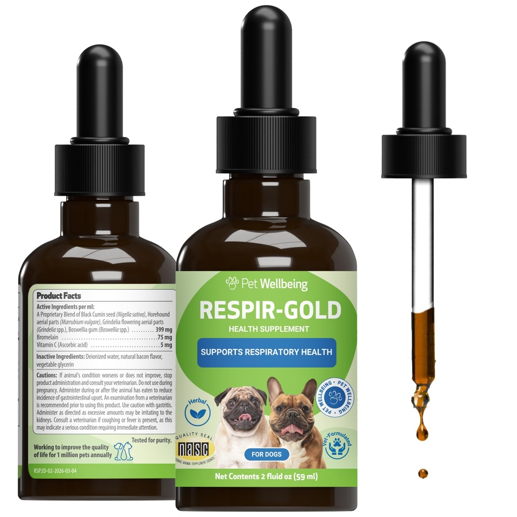개를위한 애완 동물 웰빙 호흡기 - 건강한 호흡, 열기 기도, 호흡 지원, 검정 Cumin, Horehound, Grindelia - 수의식 공식화 초본 보충 2 oz (59 ml)