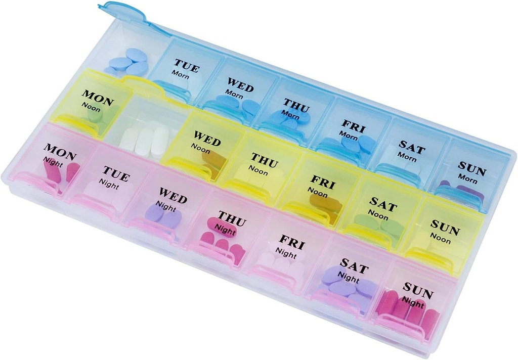 주간 알약 주최자 - 알약 비타민 및 약물에 대한 21 일 알약 플래너, 3 Times-a-Day Medication Reminder 박스, 읽기 쉬운 & 여행 친화적 인