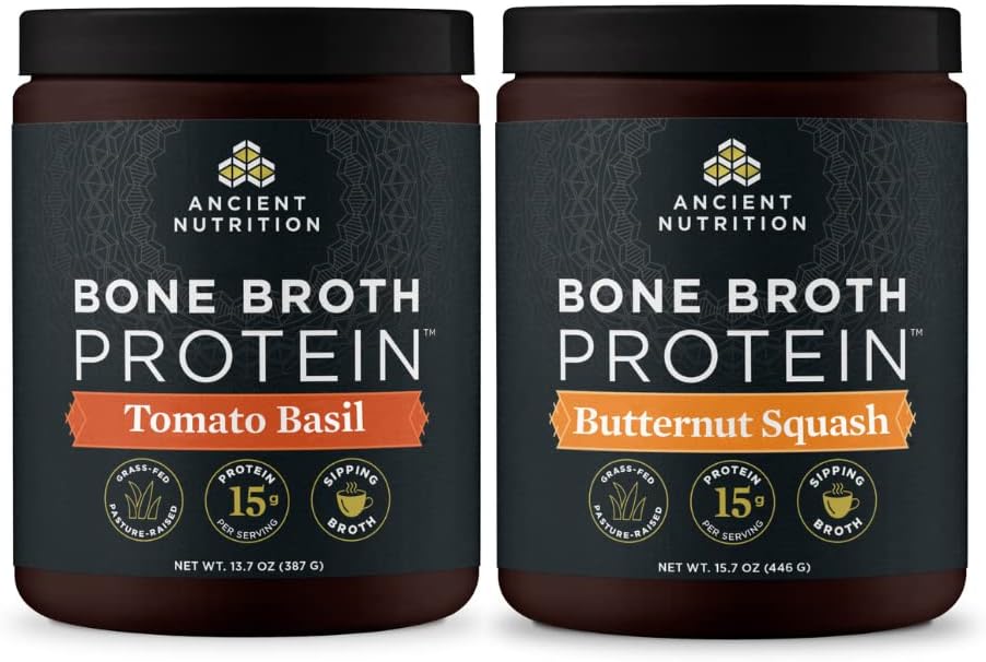 고대 영양 뼈 Broth 단백질 분말, 토마토 바실, 15 서빙 + 뼈 Broth Protein Powder, Butternut Squash, 15 서빙