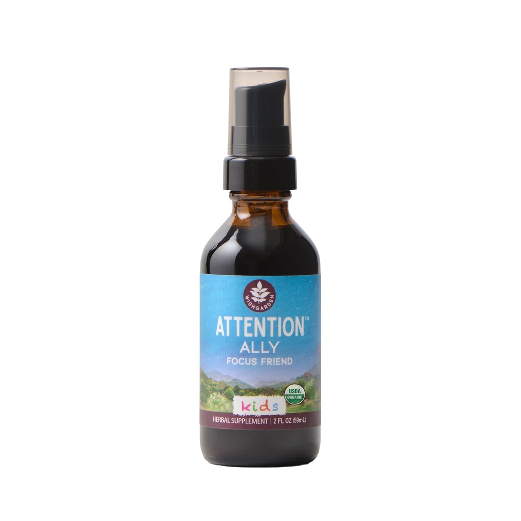 WishGarden Herbs Attention Ally - 식물 기반 초본 초점, 관심, Calm & Concentration Supplement with Gotu Kola Nettle & Passionflower, Optimal Neural Messaging & Brain Nourishment, 2oz