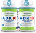 자연적인 ADK 비타민 보충교재에 의하여 힘 – 비타민 A, D3 10,000 IU & K2 MK7를 가진 ADK 10 높은 Potency 우량한 심장, 면역성 & 뼈 건강 지원 – 90의 캡슐, 2 팩 (6 달 공급)