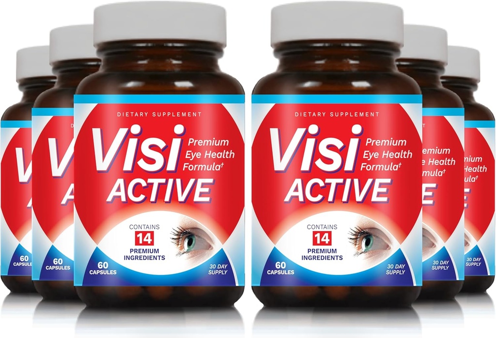 Vision Support Supplement - L-Tartrate, Resveratrol, Blueberry Extract, 비타민 A, C, D 및 11 성분 - 60 캡슐 / 병 - 6 팩