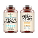Vegan Powerhouse Combo. Algal Oil & Vitamin D3 + K2의 오메가-3. 조류에서 식물 기반 5000 iu VIT D. 100 mcg All-Trans MK-7 Vita K. Carrageenan 무료 Veggie Softgels.